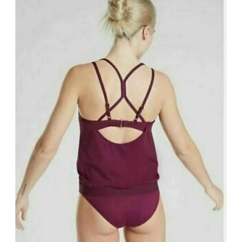 Athleta 34 B/C Velvet Plum Cross Back Blousy Tankini Top Swim‎ Surf Strappy